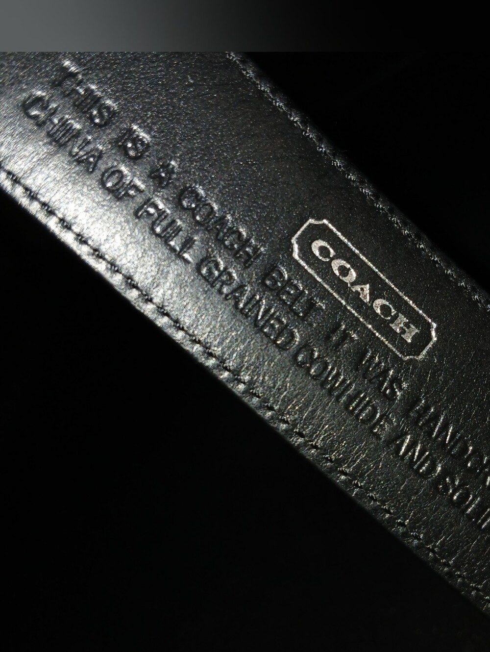 Coach Black Leather Belt with Embossed Logo & Engraved In Brass Buckle 38" 95 cm